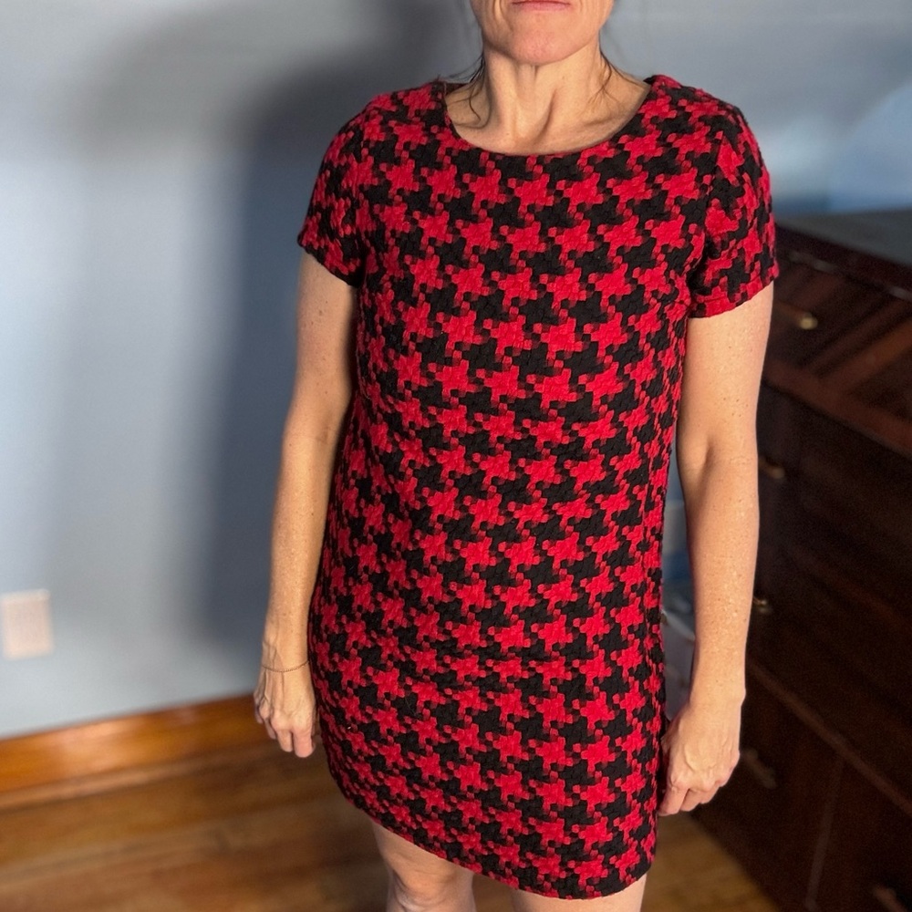 Red and Black Houndstooth Dress
